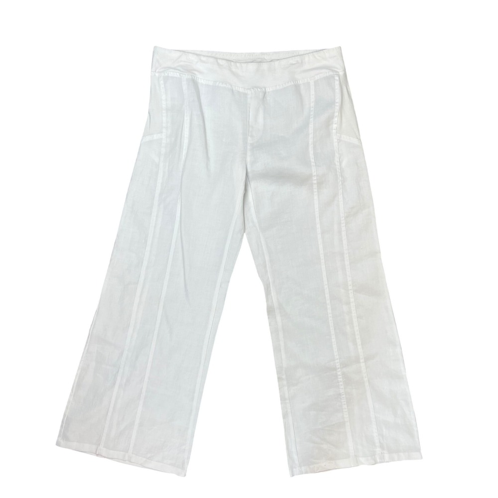 XCVI White Ramie Wide Leg Pants Seam Detail Size XL Casual Summer Boho 21196